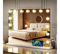 Fascinate Led Bathroom Mirror & Hollywood Vanity Mirror 15 Led White Usb-C Charging Port Dimmable Wall Mounted & Tabletop 58X48Cm