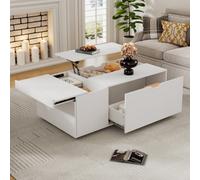 Fascinate Lift-Up Coffee Table With Drawer & Storage, Matte White Particleboard