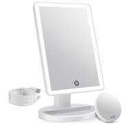 FASCINATE Makeup Vanity Mirror with 3 Color Lighting and Detachable 10X Magnification, 72 Led Lights Adjustable Dimming Touch Sensor, Dual Power Supply, 180° Rotation, Portable Cosmetic Mirror(Pearl)