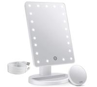 FASCINATE Makeup Vanity Mirror with Lights and Detachable 10X Magnification, 21 Led Lights Adjustable Dimming Touch Sensor, Dual Power Supply, 180° Rotation, Portable Cosmetic Mirror(White)