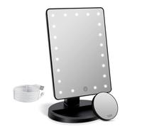 FASCINATE Makeup Vanity Mirror with Lights, Lighted Makeup Mirror with Detachable 10X Magnification, 21 Led Dimming Touch Sensor, Dual Power Supply, 180° Rotation, Portable Cosmetic Mirror