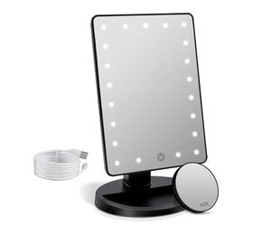 FASCINATE Makeup Vanity Mirror with Lights, Lighted Makeup Mirror with Detachable 10X Magnification, 21 Led Dimming Touch Sensor, Dual Power Supply, 180° Rotation, Portable Cosmetic Mirror
