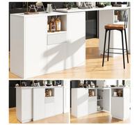 Fascinate Matteo 360 Swivel Bar Table - Extendable L-Shape, Marble Effect Top & Storage, White - Perfect For Diy
