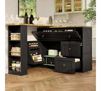 Fascinate Matteo Extendable Black Bar Table With 360-Degree Rotating Storage & Hidden Shelves - Perfect For Kitchen, Dining, & Small Spaces