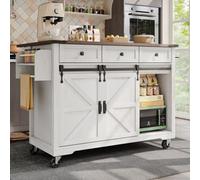 Fascinate Matteo Extendable Kitchen Island With Wheels, Storage & Dining Cart - White & Walnut Effect For Uk Diy Kitchens
