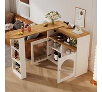 Fascinate Matteo Modern Extendable Kitchen Island Table - Swivel, Storage & Led Lighting, White