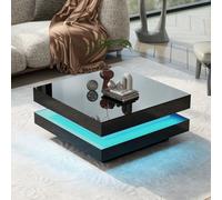 Fascinate Modern Black High Gloss Coffee Table With 360-Degree Rotating Top & 16-Colour Led Lights - 70X70X36Cm