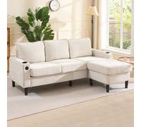 Fascinate Modern L-Shaped 3 Seater Sectional Sofa With Reversible Chaise, Usb & Cupholders - Beige Fabric