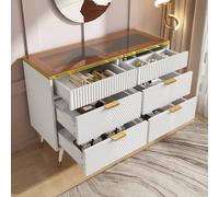 Fascinate Modern White Sideboard - 6 Drawers & Amber Glass Top - Storage Unit Fascinate White