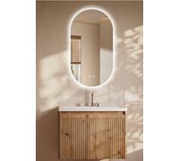 Fascinate Pill-Shaped LED Bathroom Mirror - Tempered Glass, Anti-Fog Demister 80x45cm in Silver | Size: 80x45 cm Fascinate Silver 80x45 cm