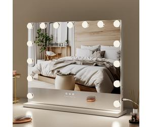 Fascinate Pro-Studio Hollywood Mirror 15 Led White Tempered Glass Usb-C Charging Bathroom & Vanity Mirror Wall Mounted 58X48Cm