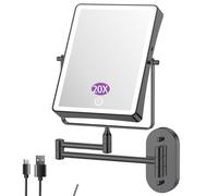 FASCINATE Rechargeable Cosmetic Mirror with 1X/20X Magnification, 3 Dimmable Light Colours, Touch Screen, 360° Rotatable for Wall Mounting, Shaving Mirror, Makeup Mirror for Bathroom (Black)