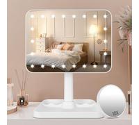 FASCINATE Rechargeable Makeup Vanity Mirror with Lights, Light Up Vanity Mirror for Dressing Table Bathroom Desk, Dimming Touch Sensor Portable Travel Mirror with Detachable 10X Magnifying (L1C_White)