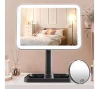 FASCINATE Rechargeable Makeup Vanity Mirror with Lights, Light Up Vanity Mirror for Dressing Table Bathroom Desk, Dimming Touch Sensor Portable Travel Mirror with Detachable 10X Magnifying (L3C_Black)