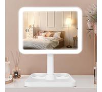 FASCINATE Rechargeable Makeup Vanity Mirror with Lights, Light Up Vanity Mirror for Dressing Table Bathroom Desk, Dimming Touch Sensor Portable Travel Mirror (L3C_White)