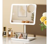 FASCINATE Rechargeable Makeup Vanity Mirror with Lights,Smart Touch with 3-Color Lighting, Dimmable, Detachable 10X Magnification for Vanity Desk Tabletop
