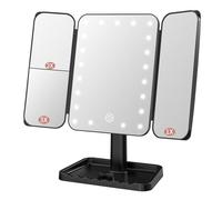 FASCINATE Rechargeable Trifold Makeup Vanity Mirror with Lights, Adjustable Dimming Touch Sensor, 180° Rotation, Portable Cosmetic Mirror