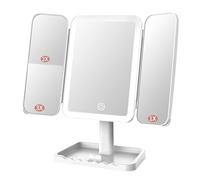 FASCINATE Rechargeable Trifold Makeup Vanity Mirror with Lights, Adjustable Dimming Touch Sensor, 180° Rotation, Portable Cosmetic Mirror