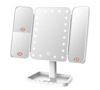 FASCINATE Rechargeable Trifold Makeup Vanity Mirror with Lights, Adjustable Dimming Touch Sensor, 180° Rotation, Portable Cosmetic Mirror