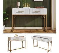 Fascinate White 2-Drawer Chest of Drawers - Modern Ribbed Design, Gold Handles Fascinate White