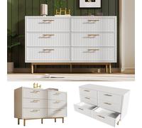 Fascinate White 6-Drawer Ribbed Modern Sideboard Cabinet Fascinate White