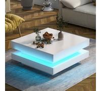 Fascinate White High Gloss Coffee Table 360 Rotating Top, 16-Colour Led Lights 70X70X36Cm