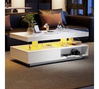 Fascinate White High Gloss Led Coffee Table, Drawers Open Storage - Rgb Lights, Usb Powered