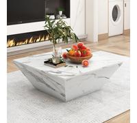 Fascinate White Marble Effect Trapezoidal Coffee Table With 2 Storage Drawers