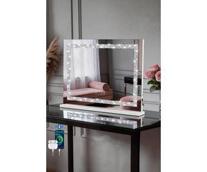 Fascinate Women's Crushed Diamond Hollywood Mirror - 58x48cm, Bluetooth & Speaker Phone, 15 LED in White