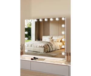Fascinate Women's Grand Hollywood Vanity Mirror - Tempered Glass, 18 LED Bulbs, 80x60cm White