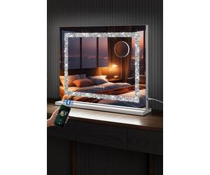 Fascinate Women's Hollywood Vanity Mirror Crushed Diamond Large 58x48cm Bluetooth Cosmetic Makeup in White | Size: 58x48 cm Fascinate White 58x48 cm