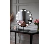 Fascinate Women's Industrial Round Hollywood Mirror - 40cm Matte Black, 12 LED Studio Bulbs in Black Fascinate Black