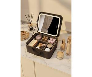 Fascinate Women's LED Vanity Makeup Case with Hollywood Mirror - Travel Organizer Gift for Girlfriend, Waterproof Large Capacity