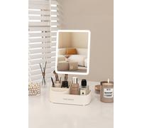 Fascinate Women's LED Vanity Mirror with Organiser - Professional Beauty Gift for Her in Beige