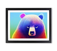 Fascinating Bear Abstract Framed Wall Art Print A2 Black