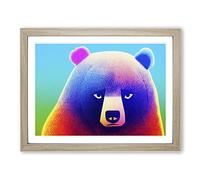 Fascinating Bear Abstract Framed Wall Art Print A2 Oak