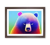 Fascinating Bear Abstract Framed Wall Art Print A2 Walnut