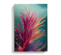 Fascinating Coral Reef Teal, Teal, Peach Canvas Print | Gallery Wrapped 30mm Frame Wall Art | 30x20 inches | Ready to Hang | Contemporary Still Life Picture | Living Room Bedroom Lounge Office