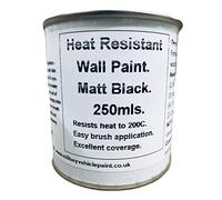 Fascinating Finishes Ltd 1 x 250ml Matt Black Heat Resistant Wall Paint. For Wood Burner Stove Alcove. Brick, concrete, plaster, cement board, rendering, metal, timber etc.