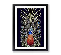 Fascinating Peacock Art No.1 Framed Print | A4 Black Framed Wall Art | Ready to Hang | Modern Animal Picture | Living Room Bedroom Lounge Office