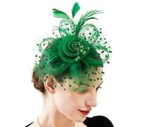 Fascinator Hat Decorative Charming Mesh Flower Feather Decor Party Headwear Green