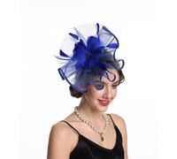Fascinator Hat Feather Mesh Net Veil Party Hat Flower Derby Hat with Clip and Hairband for Women (A1-Sapphire Blue)