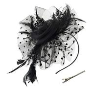 Fascinator Hat Headband, Feather Mesh Flower Headwear for Party, Vintage Ascot Hats Burlesque Flower Derby Hat with Clip Hairband, Ribbons Headwear Cocktail Tea Party Wedding Halloween Accessories