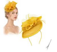 Fascinator Hat with Flower and Feather - Vintage Style Floral Headpiece with Tulle Veil, Beaded Accent, Headband and Hair Clip for Weddings, Tea Parties, Derby Race Day, Church Occasions