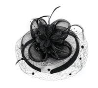 Fascinator Hat with Veil, Elegant Fascinators for Women, Net Mesh Tea Party Headband with Flower Feather, Vintage Fascinator Hat for Cocktail Wedding Races Birthday Prom Bridal Hair Accessory (black)
