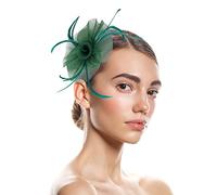 Fascinator Hat Women's Wedding Headdress Hats Hat Clips Veil Headband Tea Party Mesh Headwear Women Pillbox Hat Hair Accessories for Church Halloween Cocktail Club, Green, One Size Fits All