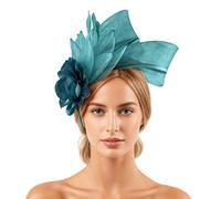 Fascinator Hats and for Weddings Mesh Ribbons Feathers on a Headband Forked Clip Cocktail Tea Party Headwear Girls Women Flower Feather Fascinators Hair Net Hat Green Fascinators