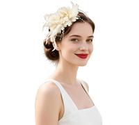 Fascinator Hats Hair Wedding Accessories, Headband Clip with Feather Flower Mesh for Ladies Race Royal Ascot Cocktail Tea Party Headwear Fascinators Net Hat and Feathers White Fascinators
