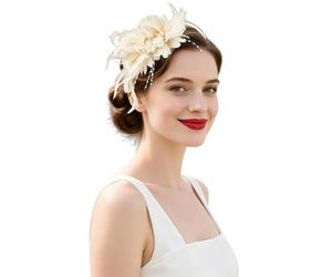 Fascinator Hats Hair Wedding Accessories, Headband Clip with Feather Flower Mesh for Ladies Race Royal Ascot Cocktail Tea Party Headwear Fascinators Net Hat and Feathers White Fascinators