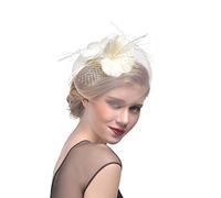 Fascinator Women's Wedding Headdress Hats Hat Clip Veil Headband Tea Party Mesh Headwear Women Pillbox Hat Hair Accessories for Church Halloween Cocktail Club, beige, One Size Fits All